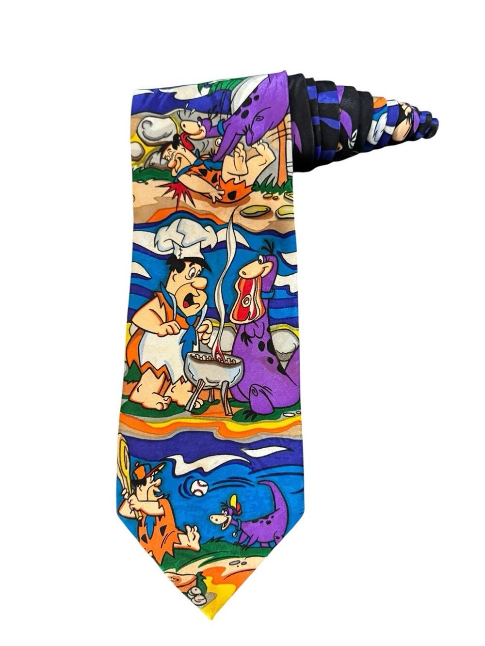 Hanna Barbera The Flintstones Fred Dino Steak Baseball Cartoon Necktie